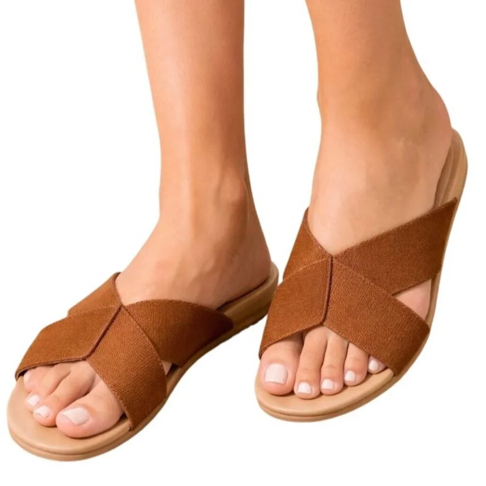 Jenni Kayne Cotton Crossover Sandal in Walnut - Size 6 - Picture 2 of 6